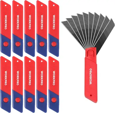 WORKPRO Cutter Knife Blades 18 mm Pack of 100 for Professionals, Hardened & Extremely Sharp Replacement Blades Made of SK5, Snap-off Blades for Carpet Knives, Cutter Knives, Includes 10 Independent