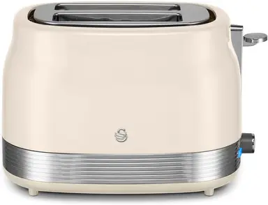 Swan Retro Revive 2 Slice Toaster, Hidden Cord Storage, Vintage, Variable Width Slots, 930W, Coated Stainless Steel, Cream with Chrome Accents - ST19028C