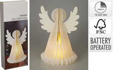 Angel Paper 38cm LED White Christmas/Weihnachten