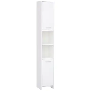 HOMCOM Bathroom Floor Storage Cabinet Slim Tallboy w/ Door Cupboard & Shelves For Living Room, Bedroom, Hallway White