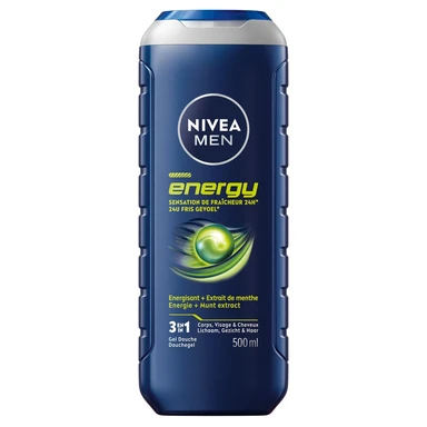 NIVEA Men - Nettoyant 3-en-1 corps, visage et cheveux Énergie - 500 ml