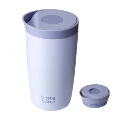 Bottle Bottle Insulated Travel Mug 350ml Stainless Steel Office Coffee Cup with Push Button Lid Keeps Cold and Hot for 8 Hours (Blue)