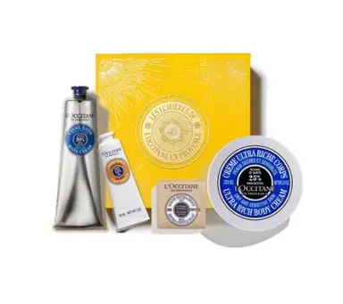L'Occitane Coffret cadeau beurre de karité avec crème pour les mains 150 ml, crème pour le corps 200 ml, crème pour les pieds 30 ml et savon 50 g