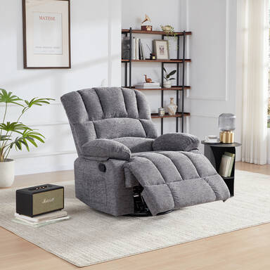 HONEYOU Draaibare relaxfauteuil, OKIN Frame relaxfauteuil, Oversized 360° schommelstoelen, Schommelende relaxfauteuil, Overvolle handmatige glider relaxfauteuil, Eenpersoonssofa voor woonkamer, slaapkamer, grijs