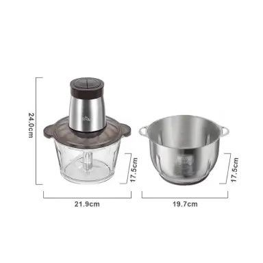 Bear 2L+1.8L Double Cup, 600W Electric Food Processors & Chopper with Glass Container and 304 Stainless Steel Container, 2 Speed Settings, 4 Stainless Steel Blades for Chopping Meat, Baby Food, Fruit, Vegetable