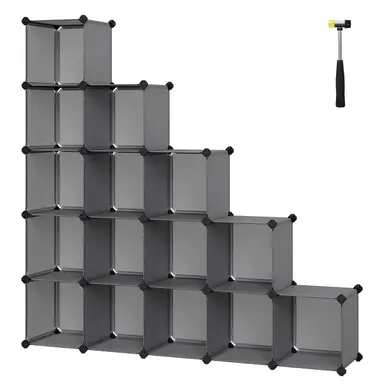 Plastic Cube Storage, 31x123x123cm, 16-Cube, Grey