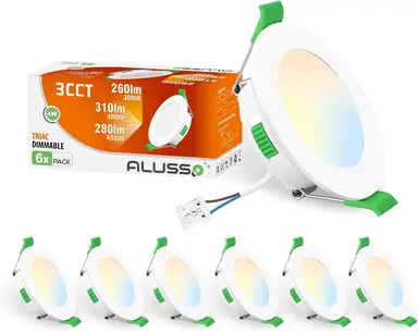 ALUSSO LED Inbouwspotjes, 230 V, 68 mm, Dimbaar, 4 W, Ultra Plat, 310 Lm, IP44, Warm Wit 3.000 K, Neutraal Wit 4.000 K, Koel Wit 6.500 K, voor Badkamer, Woonkamer, Set van 6