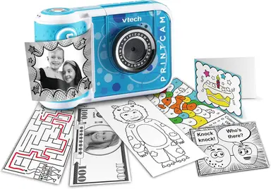 Vtech KidiZoom Print Cam blue – Instant print children's camera with printing function, selfie and video function, effects, games and more. For children aged 4-12 years.