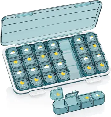 Pill Organizer 4 Times A Day, Pill Box 4 Times A Day 7 Day - GAONLY Weekly Medicine Box Organizer with Separate Case, Portable Daily Pill Container Dispenser for Vitamin, Fish Oils, Supplements, Blue