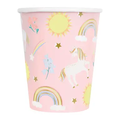 Unique Party, Unique Paper Cups, Dainty Unicorn, 266ml, 8 Pack