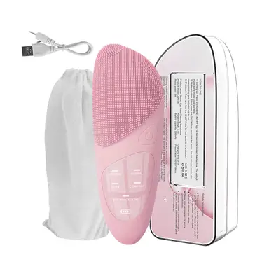 Sunluxy JMY-05 Facial Cleansing Brush, Large Screen Displays Power and Mode, Cleansing Massage Hot Compress All-in-One, Constant Temperature Eye Care, Home Beauty Device, Pink
