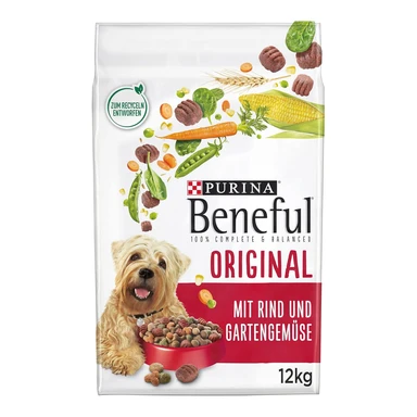 Beneful Original Trockenfutter für Hunde mit Rind und Gartengemüse, Packung 1 (1 x 12 kg)