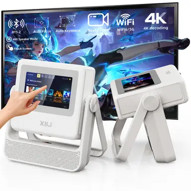 XBJ Outdoor Projector with Touch Tablet, 300" Giant Screen for Home Theater Smart Projector, Native 1080P/4K Supported,  with Android System，900 ANSI, Auto Focus/Keystone, WiFi 6, Also as Office Projector for Presentations, Compatible with PS5/Switch,white A5Pro