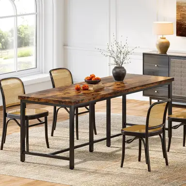 Tribesigns 200cm Langer Esstisch für 6-8 Personen, Großer Industrieller Rechteckiger Holzküchentisch, Rustikaler Esstisch mit Stabilen Metallbeinen (Rustikal Braun)