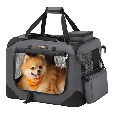 Feandrea PDC50G01 opvouwbare hondentransportbox, S, hondentas, Oxford stof, mesh, ademend, draagbaar, metalen frame, met handvatten, zakken, 50 x 35 x 35 cm, grijs