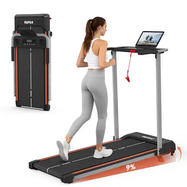 KEHOT YQ T3898 Tapis de course inclinable à 9 %, pliable et silencieux pour l’entraînement à domicile, avec écran LED, compatible avec les applications EQI SPORTS, Zwift et Kinomap, et prend en charge la musique Bluetooth.