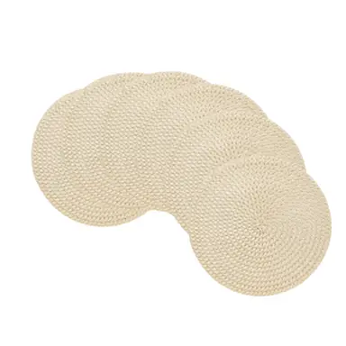 White Label 6pcs PAPER Placemats Set, Paper braided placemat Beige，Round Woven Table Mats, 100% PAPER Heat-Resistant Washable Dining Decor, Checkered Pattern for Home & Kitchen Use