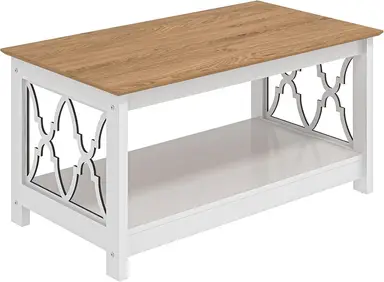 Galano Nova Coffee Table - Modern Distressed Oak Finish - Storage Cabinet for Entryway - Foyer - Living Room - Bedroom - Space Saving (White/Oak)