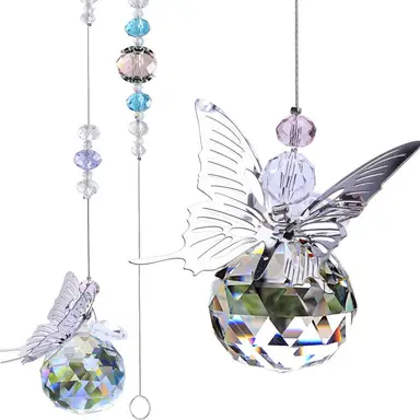 JU7CER 1PC Sun Catcher Garden Window Hanger - Crystal Butterfly Light-Catching Prism Decoration, Window Ornament, Hanging Glass Rainbow Maker, Suitable for Christmas Trees, Chandeliers, Weddings, Offices, Rooms & Home Decor, Christmas Must-Have