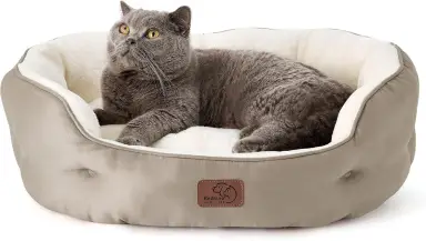BEDSURE Waschbares Katzenbett Katzenkorb mit Wendekissen Haustierbett für Katzen oder kleine Hunde - Größe M - 63x53x20cm - Khaki Kamel