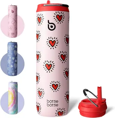 Bottle Bottle Insulated Stainless Steel Water Bottle 750ml With Straw, Lid & Handle - Leak-Proof, BPA-Free, Double Walled - Ideal Water Bottle For Sports, Travel & Fitness (Heartbeat)
