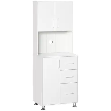 HOMCOM Modern Kitchen Cupboard with Storage Cabinets, 3 Drawers and Open Countertop for Living Room, White