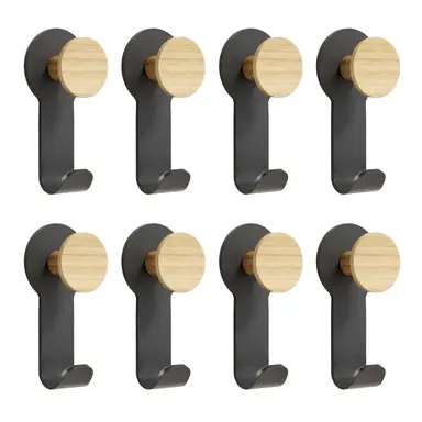 KAPANOU Double Coat Hooks Wall Mounted Set of 8， Vintage Brown Rubberwood Hooks with Sturdy Black Metal Hanger for Jackets， Towels Or Hats， Decorative Hooks for Bathroom， Bedroom， Entryway, New Year Sale , Top gift picks
