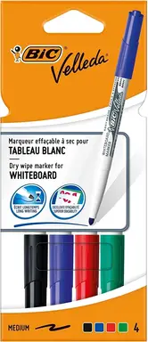 Bic Velleda 1741 Whiteboard Marker Assorted Colours, Pack of 4