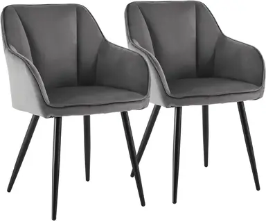 CLIPOP Dining Chairs Set of 2 Grey Velvet Padded Kitchen Tub Chair with Armrest and Metal Legs, Lounge Upholstered Armchair for Living Room Bedroom or Home Office 0322 grey 44*50*84 cm