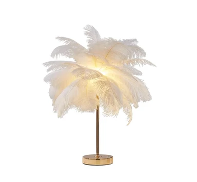 Weiße Feder dimmbare goldene Tischlampe tragbare Schreibtischlampe