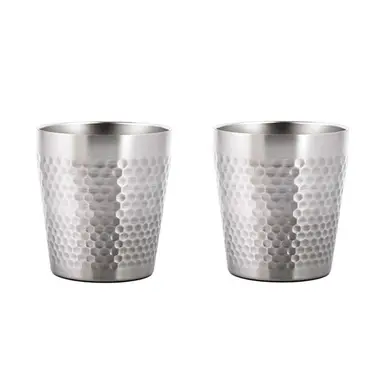 Maxcook 304 roestvrij staal drinkkopjes, gehamerd metaal, 300 ml, set van 2, stapelbaar, dubbelwandig, kleine kopjes voor thuis, restaurant, feest, camping, MCB4812