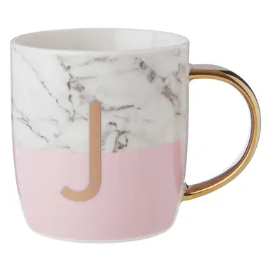 Maison by Premier Frosted Deco Marble Effect and Pink Monogram Mug, J