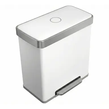 SONGMICSHOME  Dual Compartment Pedal Rubbish Bin, 2 x 30L Stainless Steel Recycling Kitchen Bin, Soft Close Lid, with Inner Buckets, White