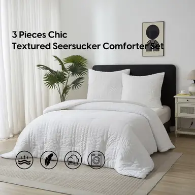 Meeallhome  Comforter Set  Seersucker Textured  Bedding set 230*220cm/50*75cm*2  White