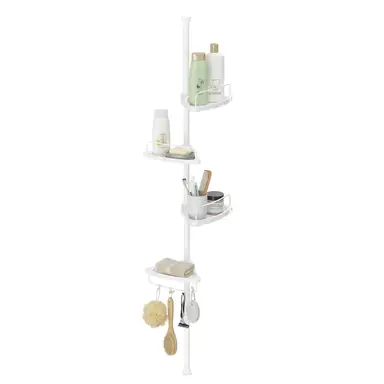 Ochama x SONGMICS Bathroom Storage Rack, Adjustable 4-Tier Corner Shelf for Shower, Organiser for Bathroom, White