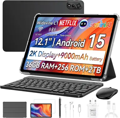 Blackview Mega 2 tablette 12 pouces, écran 2K FHD, 2025, 36 Go + 256 Go extensible jusqu’à 2 To, Double 4G, Wi-Fi 5G, 9000 mAh, Android 15, Widevine L1