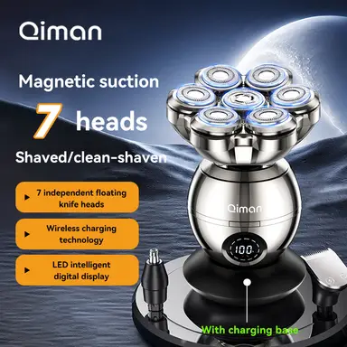 Qiman8009 Head Shavers for Bald Men 7D Floating Wet & Dry Electric Razor for Bald Heads with LED Smart Display 