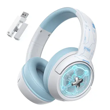 ONIKUMA Gaming-Headset – Drei-Modus-Verbindung (2,4 GHz/Bluetooth/Kabelgebunden), RGB-Spielbeleuchtung, 50-mm-Treiber, Surround-Sound, Modell GT802 (Weiß-Blau)