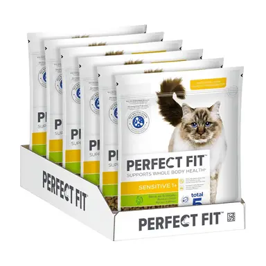 Perfect Fit adult Trockenfutter für erwachsene, sensitive Katzen ab 1 Jahr – truthahn, 750 g (6 Beutel)