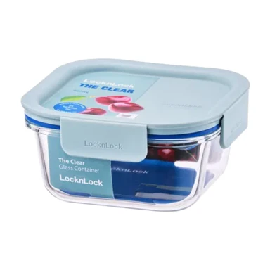LocknLock Ofenglas Die klare quadratische Vorratsdose, 750 ml, transparenter Behälter mit mintfarbenem Deckel