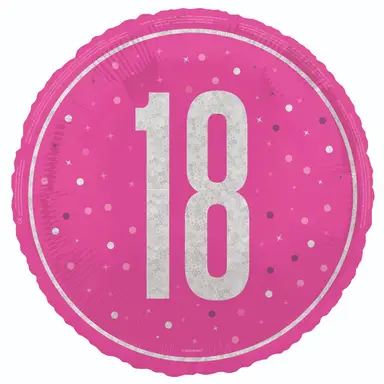 Unique Party Glitz 18th Birthday Balloon, Pink, 45cm