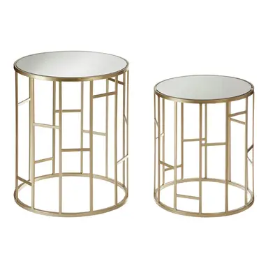 Interiors by Premier Side Tables Avantis Round Gold Finish/Mirror Top 2pcs