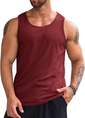 Men's Ribbed Tank Tops 1 Pack Knit Sleeveless Workout T Shirt Muscle Gym Fitness Tee (Burgundy, L)