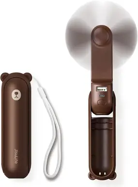 JISULIFE Mini Handheld Fan, 3 in 1 (Personal Fan/2000mAh Rechargeable PowerBank/Flashlight) Pocket Design for Outdoors, Brown