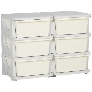 HOMCOM 6 Drawers Plastic Storage Units, 3 Tier Kids Storage Units, Children Toy Chest for Nursery, Playroom, Bedroom, Cream