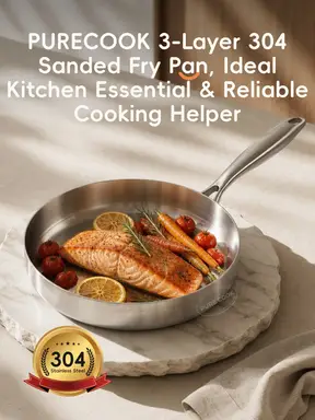 Série de poêles en acier inoxydable triple feuilleté PURECOOK 304 avec bords dorés blanc | 1 poêle en acier inoxydable triple feuilleté 304 de 20 cm doré blanc (sans couvercle, bords biseautés)