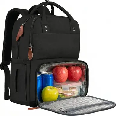 Insulated Lunch Backpack， 15.6-Inch Laptop Backpack for Men and Women， Waterproof Travel Cooler Bag with USB Port for School， Business， College， Black