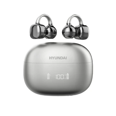 HYUNDAI Clipbuds7 Silberne Bluetooth-Ohrhörer Clip-On-Design Digitale Batterieanzeige Hochwertiger Klangkabelloses Headset mit Ohrclip Silber