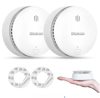 WISUALARM Pack of 2 Smoke Alarms for Home, 10-Year Battery, with Test/Silence Button, TUV & EN14604 Certified