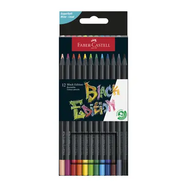 Faber-Castell Black Edition Colour pencils, Assorted Colours, Box of 12 Ergonomic Triangular Shape